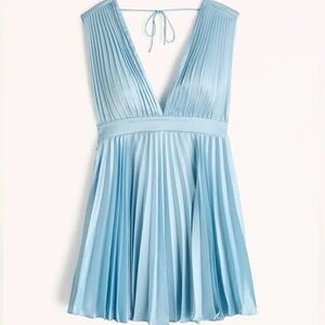 NWT silk light blue pleated mini dress